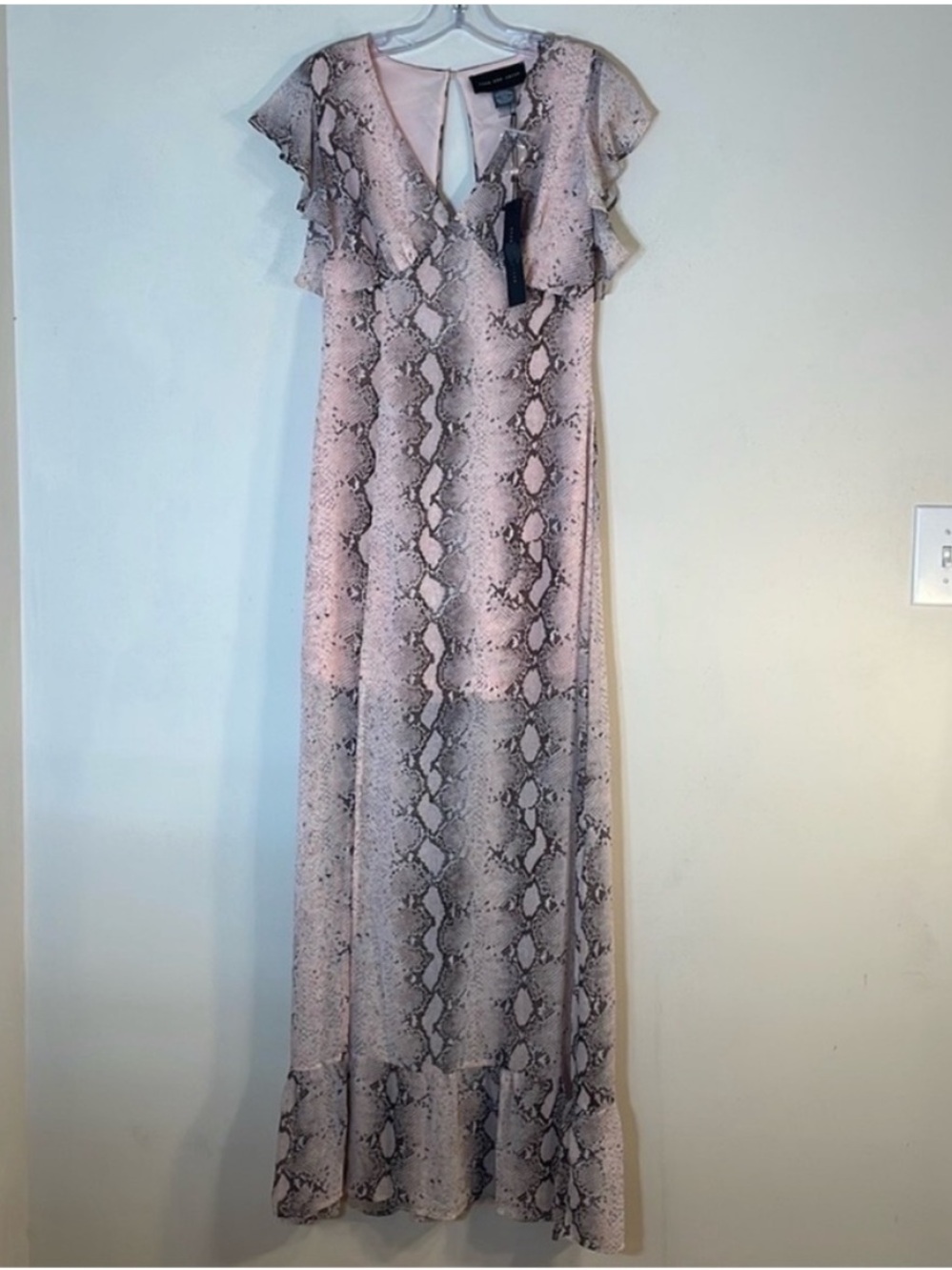 Know One Cares Snake Skin Print Ruffle Maxi Dress. Small. NWT.